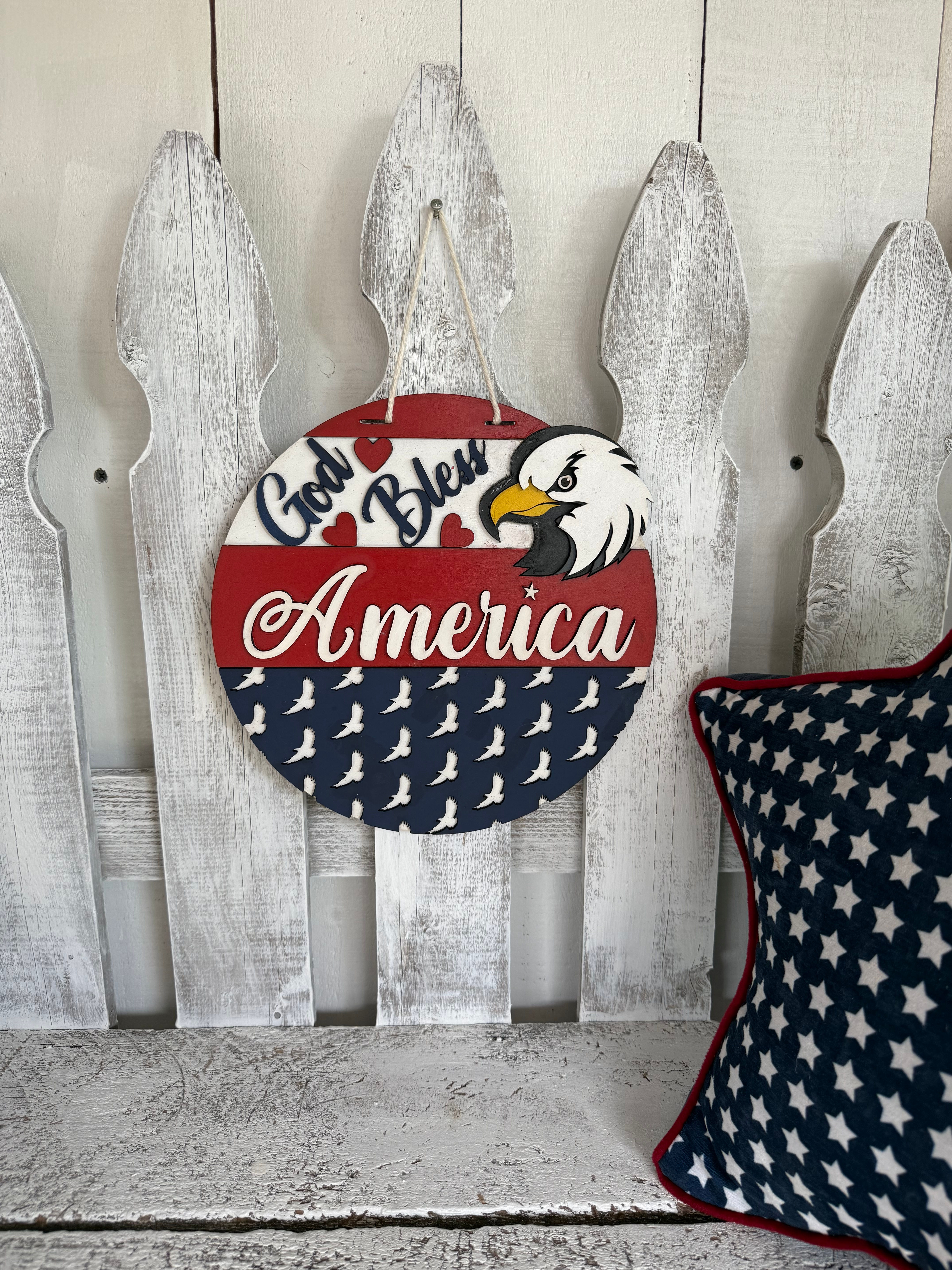 God Bless America Door Round