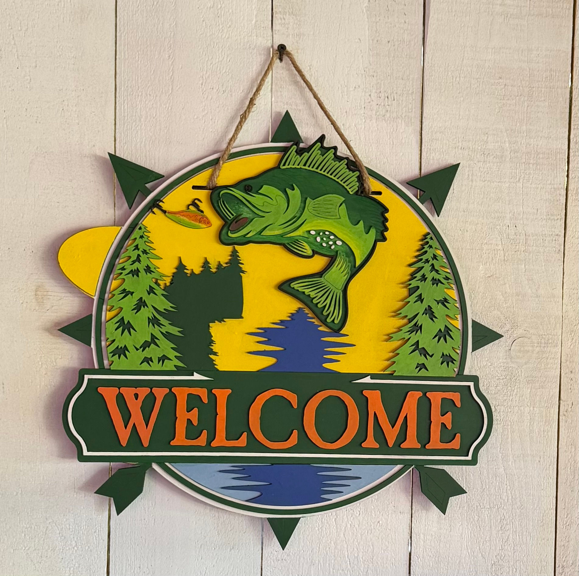 16 inch Welcome Door Round with Fish