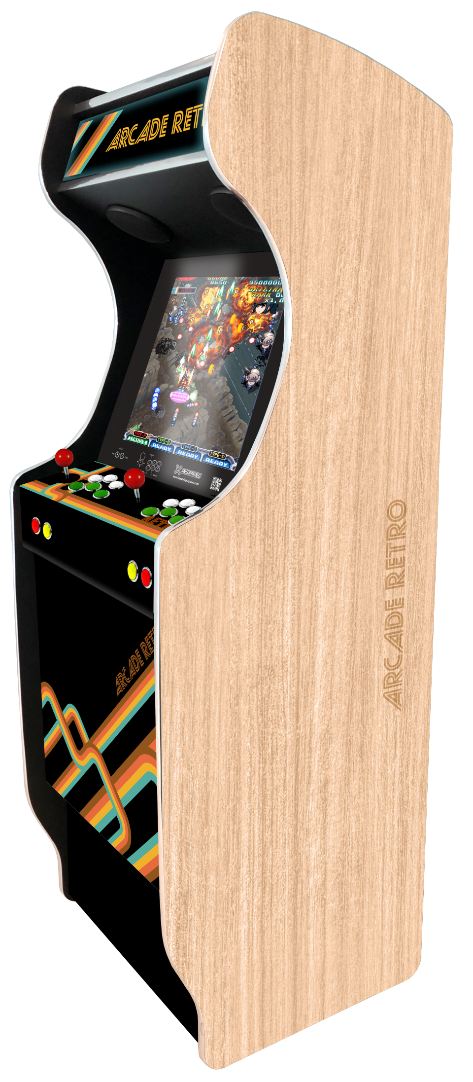 Borne rétro XL stickers "Arcade rétro bois chêne"