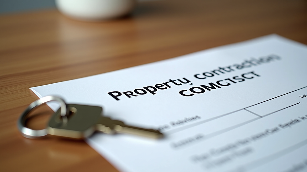 Close-up view of a Spanish property contract and keys on a wooden table