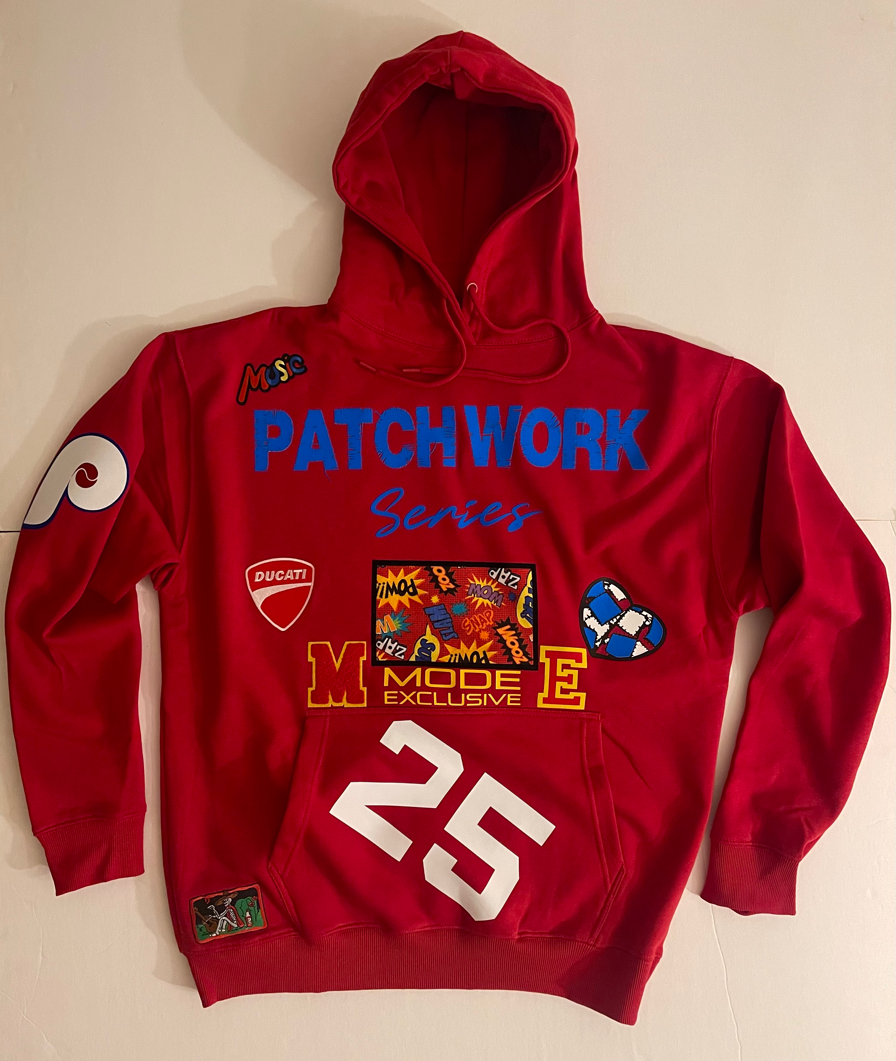 Red Patch Work Hoodie 