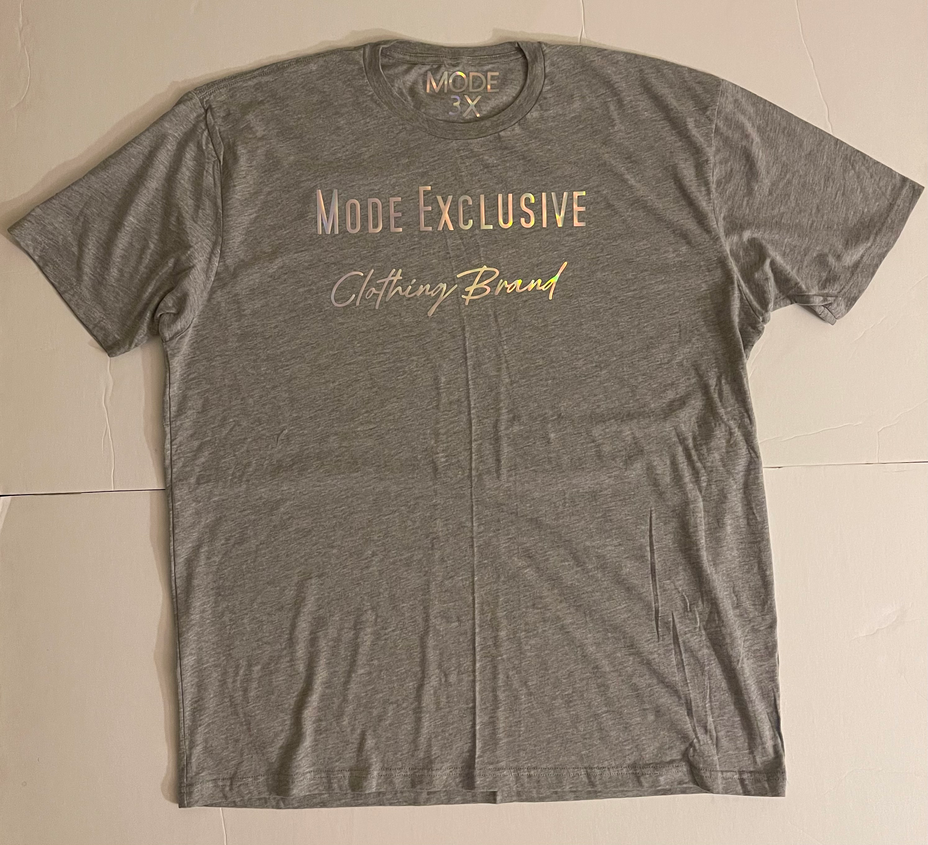 Grey T-shirt with holographic writing 