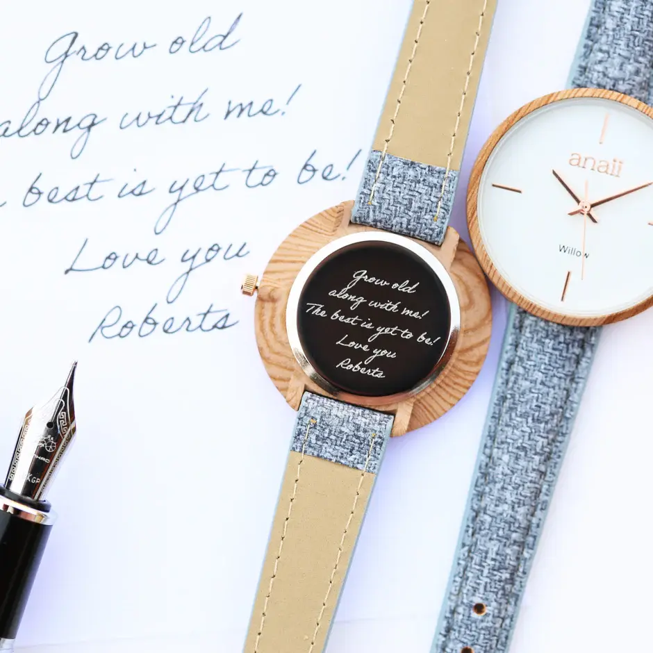 Thumbnail: Handwriting Engraving Anaii Watch - Lake Blue