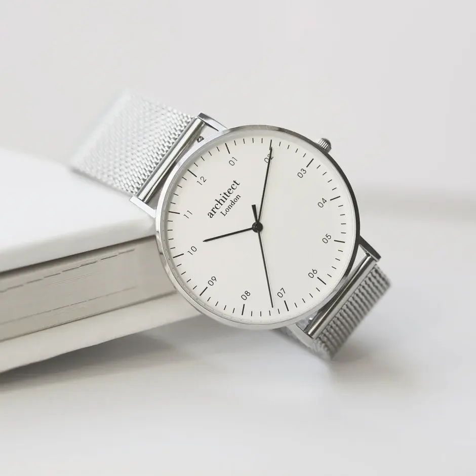 Thumbnail: Handwriting Engraving - Men's Architect Zephyr + Steel Silver Mesh Strap