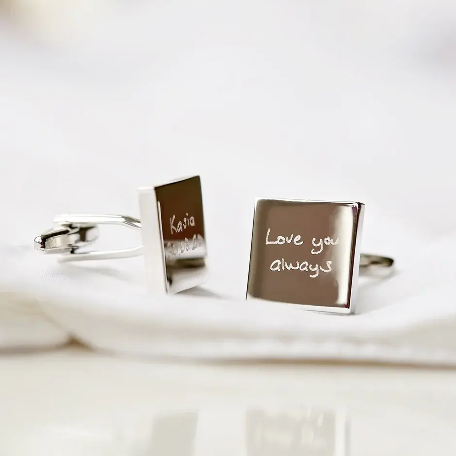 Thumbnail: Engraved Own Actual Handwriting Cufflinks