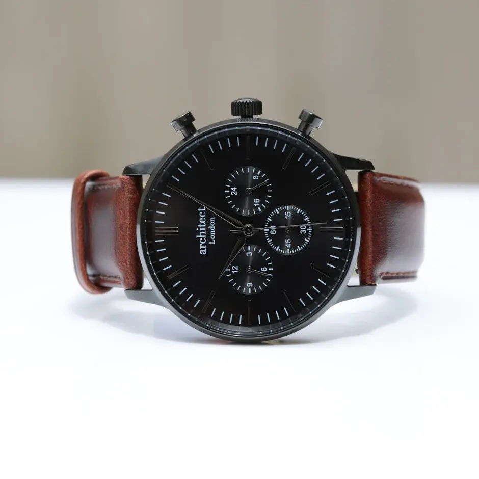 Thumbnail: Handwriting Engraving - Men's Architect Motivator Black with Walnut Strap