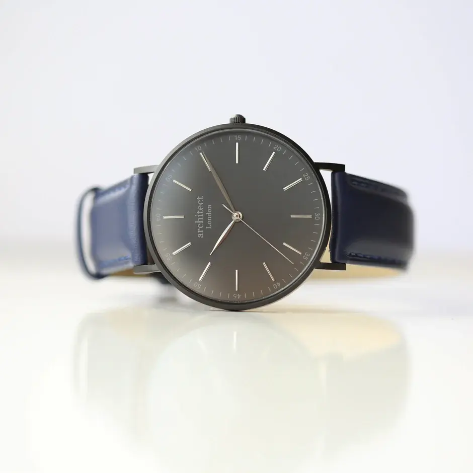 Thumbnail: Handwriting Engraving - Men's Minimalist Watch + Admiral Blue Strap