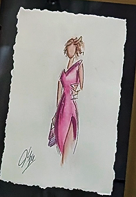 Custom fashion illustration live guest portrait sketch favor for wedding guest.
