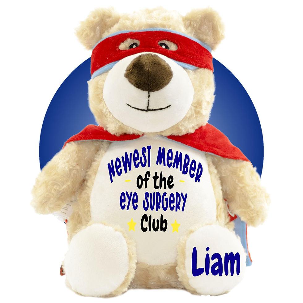 17" stuffed animal for eye surgery, eye surgery plush for kids, personalized eye surgery gifts