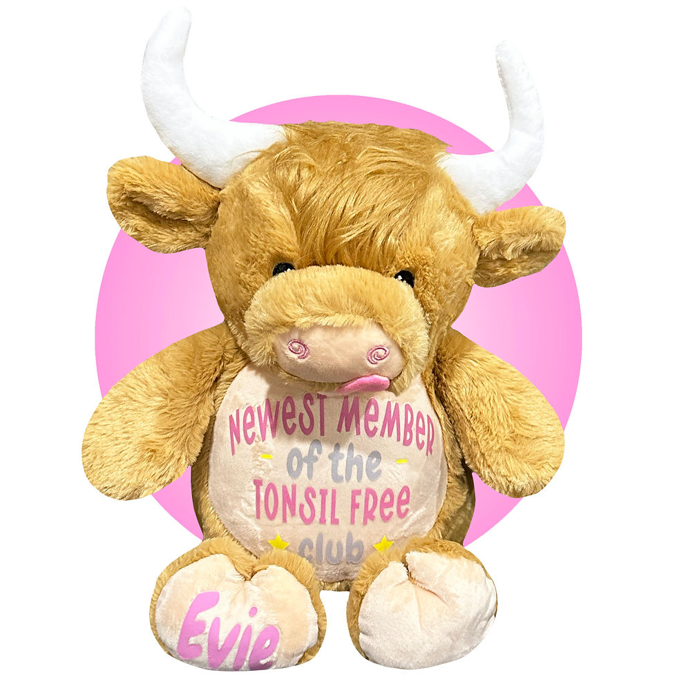 Thumbnail: personalized 17" highland cow stuffed animal gift for tonsillectomy by kikilishop.com