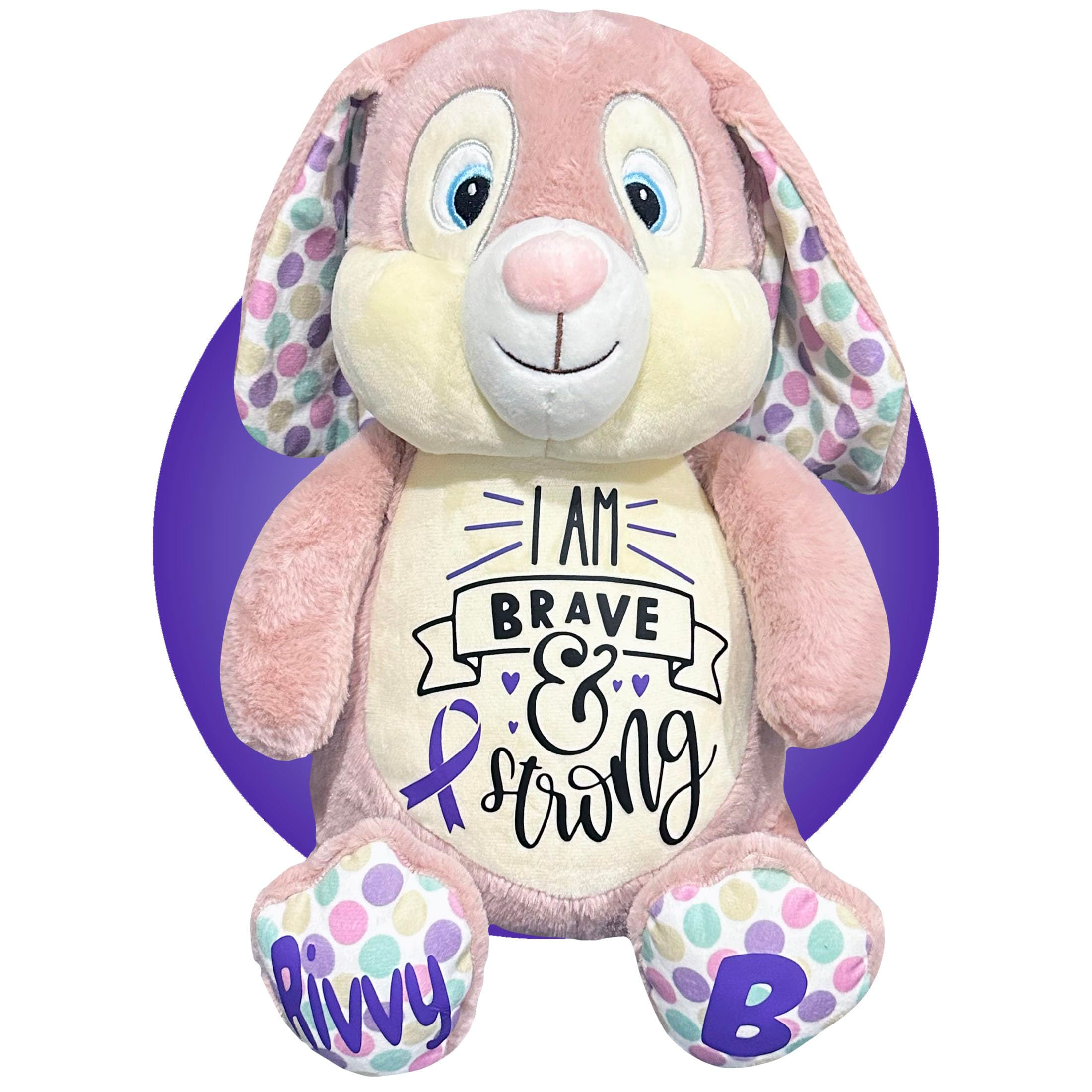 17" cancer stuffed animal, personalized pink bunny for cancer patients by kiklishop.com