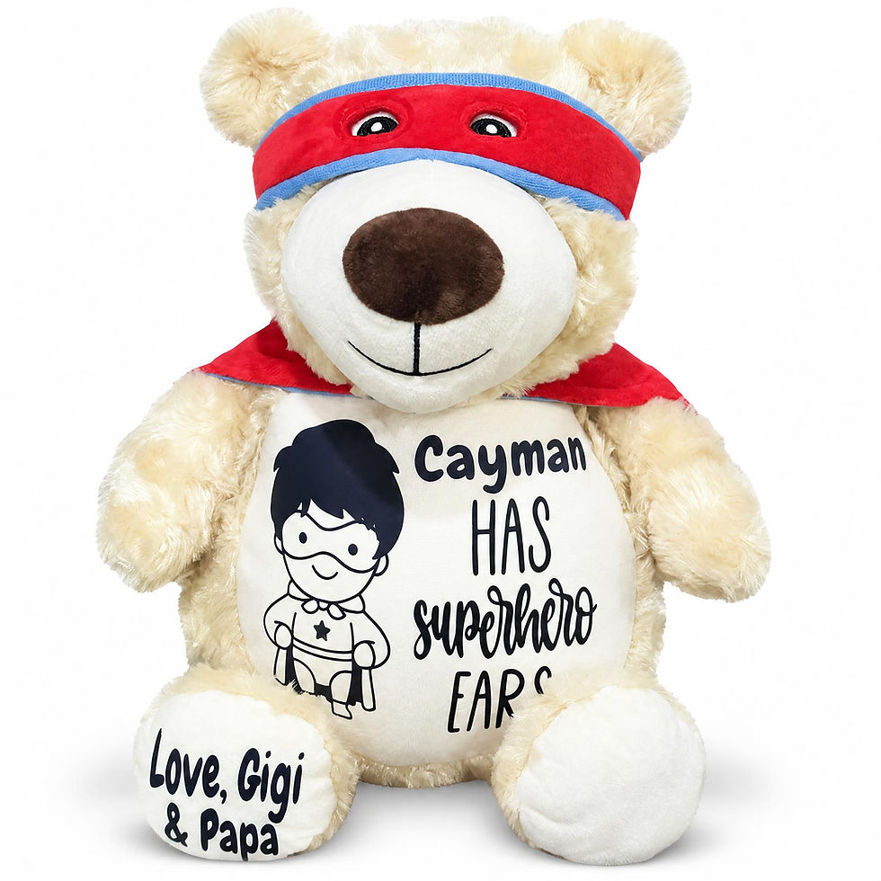 17" stuffed superhero teddy bear for ear tube surgery, personalized ear tube recovery gift