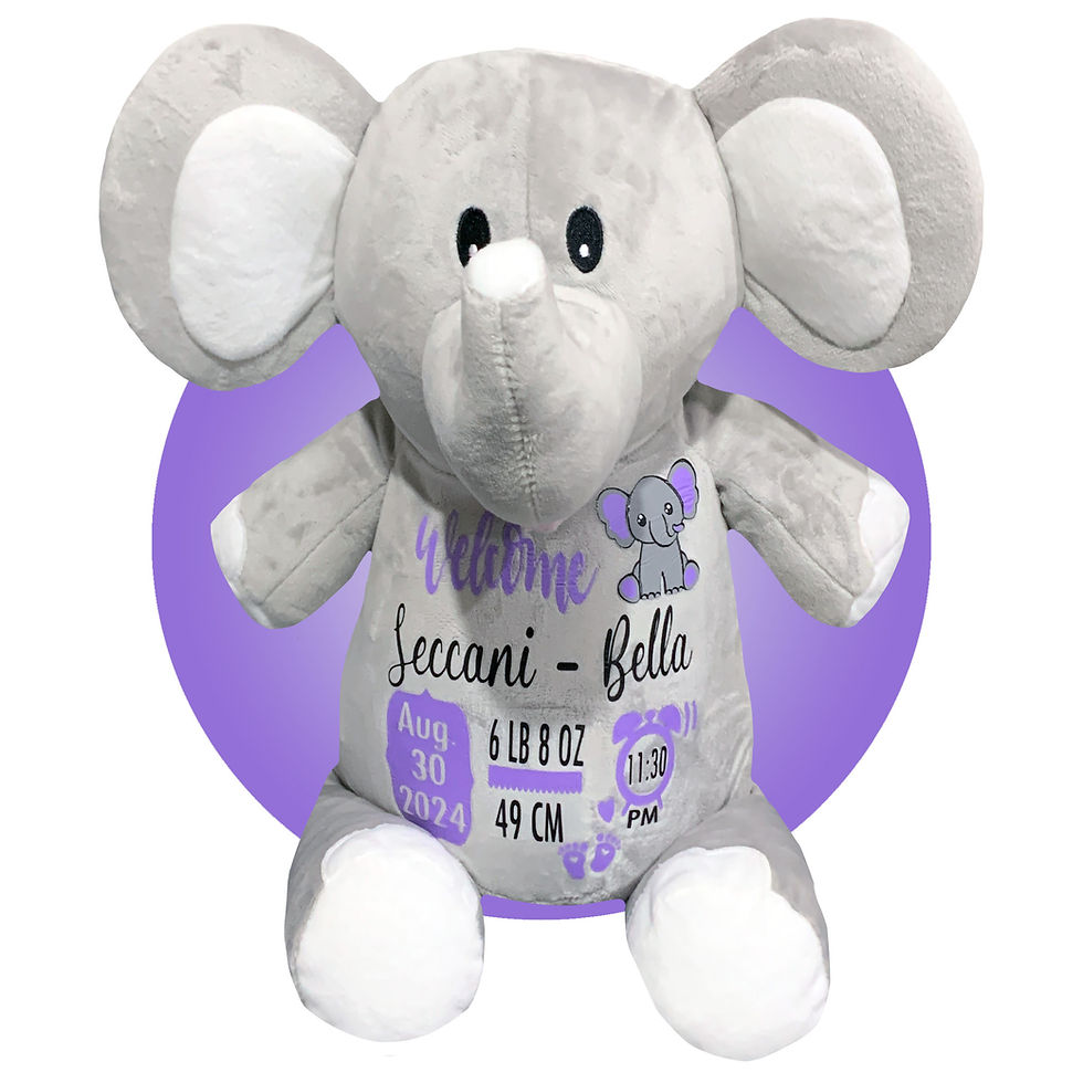 Thumbnail: 17" birth stats elephant for baby, birth information plush by kikilishop.com, gray elephant stuffed animal for babies
