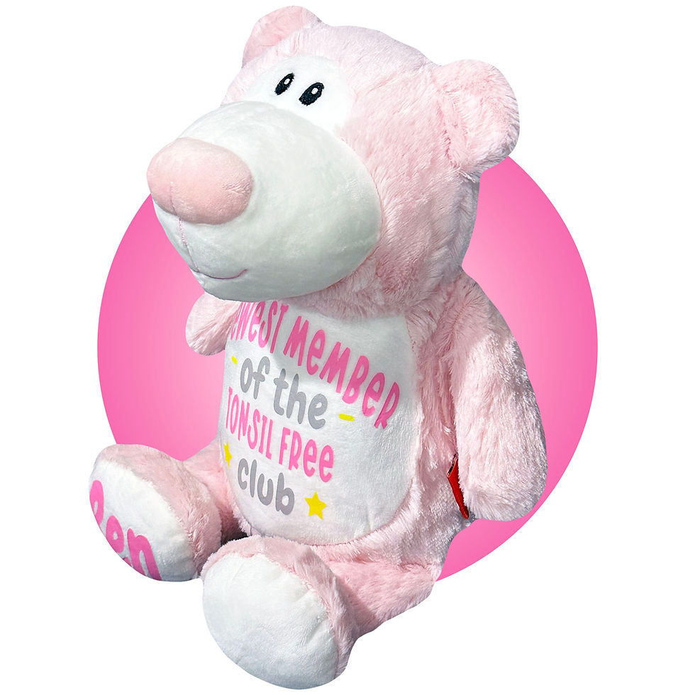 Thumbnail: 17" personalized pink teddy bears, tonsillectomy personalized pink bears