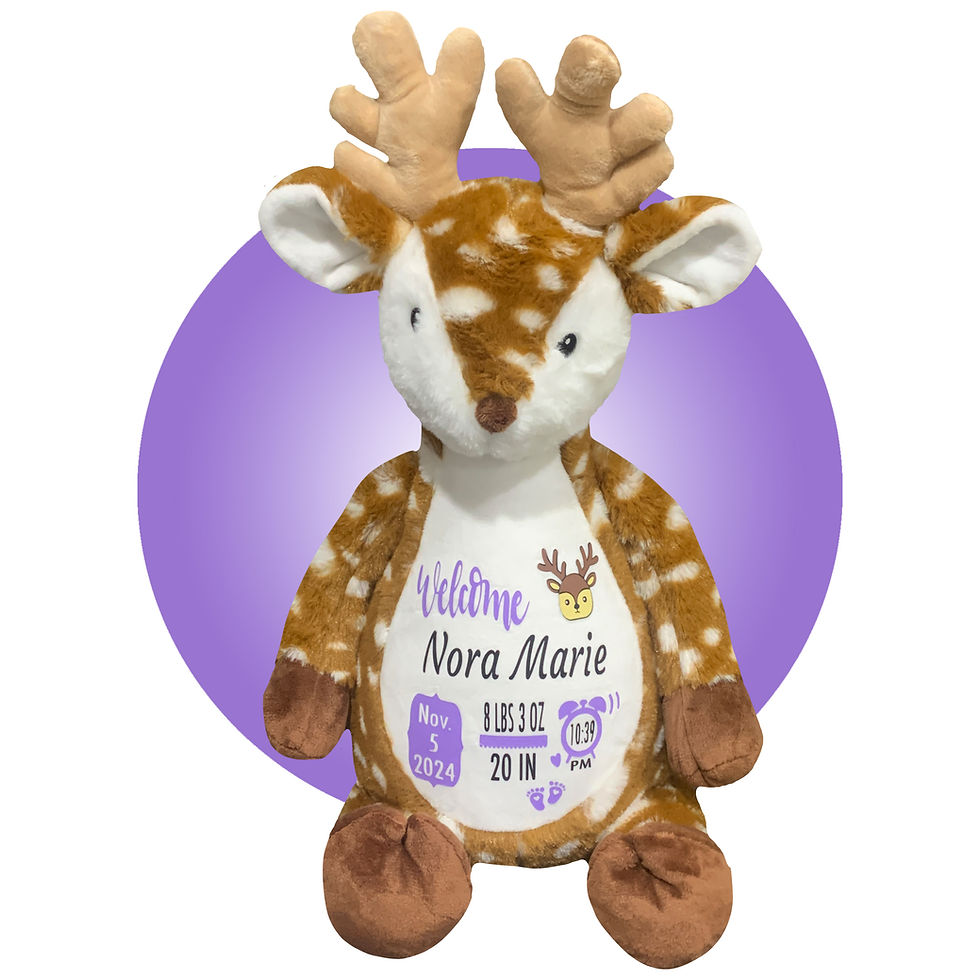 Thumbnail: 18" birth stats stuffed reindeer, stuffed animal with birth information on it by kikilishop.com