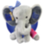 Thumbnail: broken leg stuffed animal, grey elephant plush with cast on arm or leg