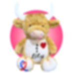 Thumbnail: 17" highland cow stuffed animal for post heart surgery, custom heart and scar locations