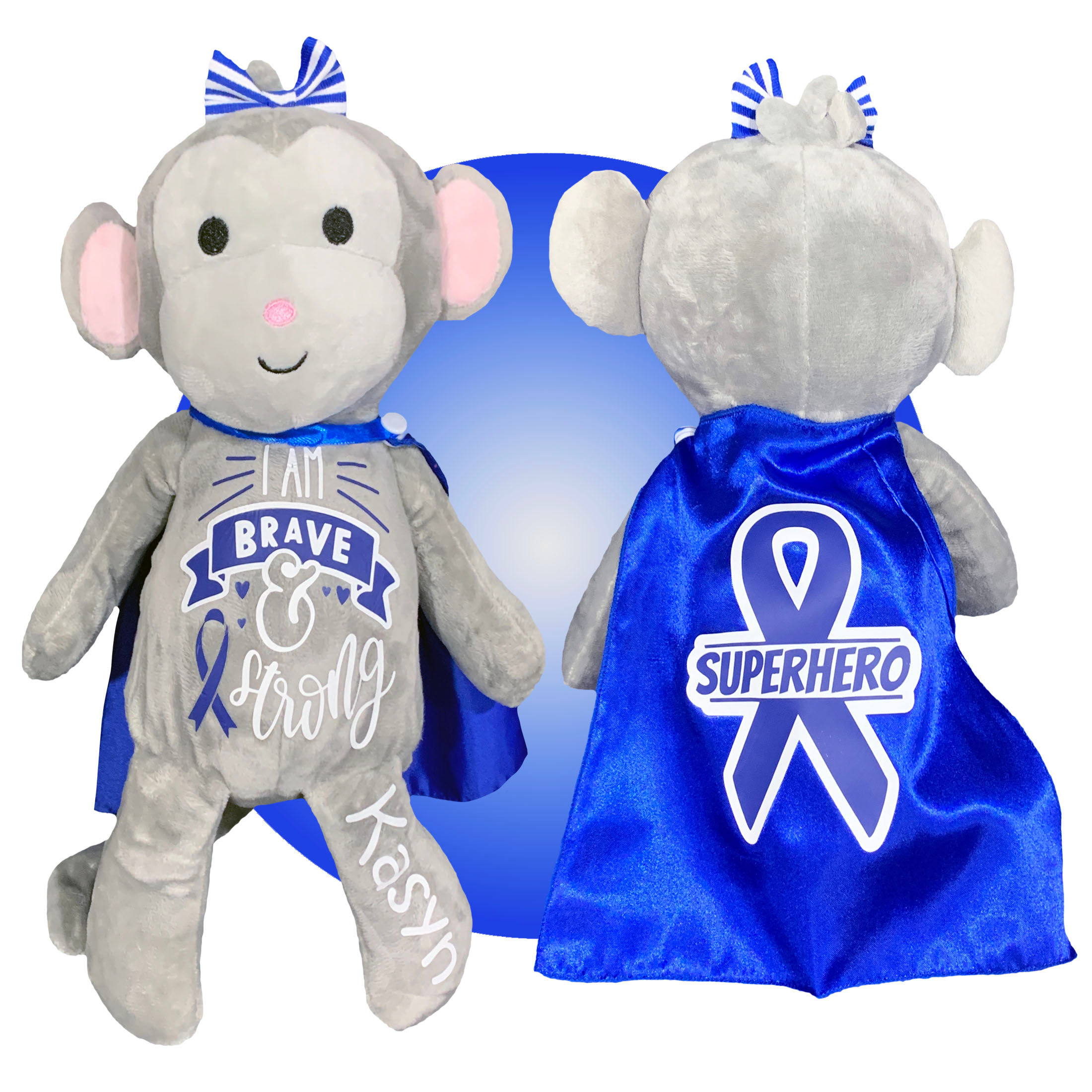 Colon Cancer Gifts - 13" Personalized Superhero Colon Cancer Awareness Monkey