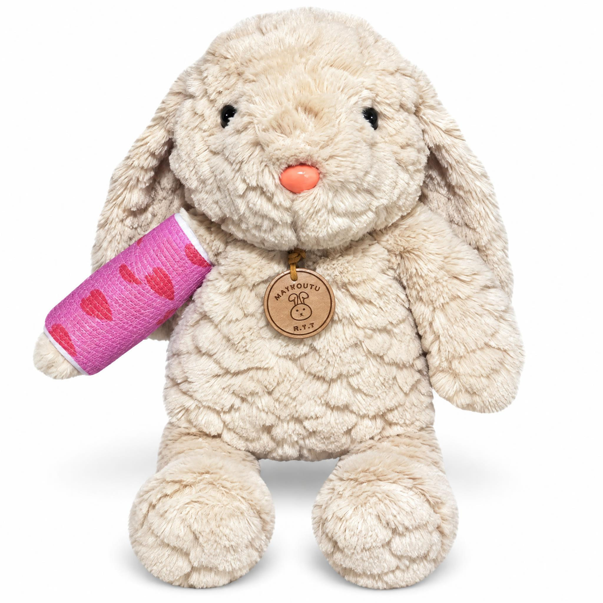 14" beige bunny stuffed animal with cast on arm or leg, broken bone gift for kids, get well broken arm gift