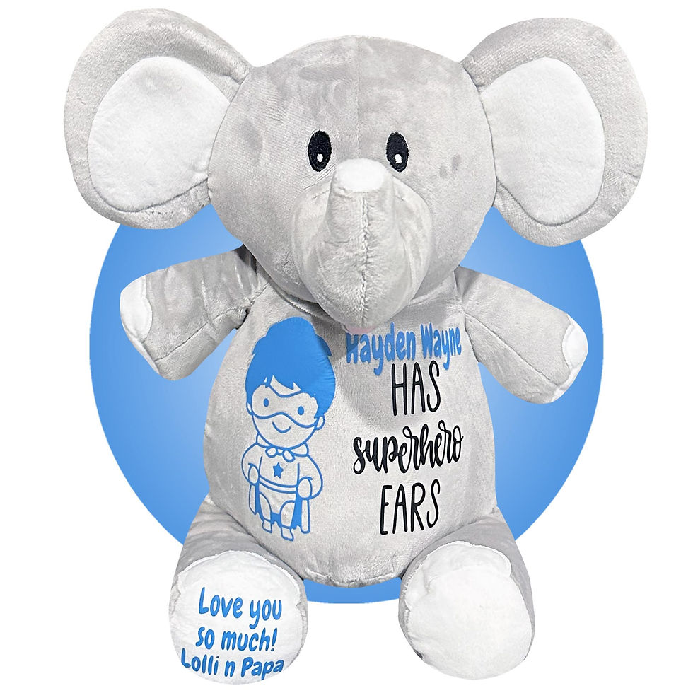 17" gray elephant ear tube gift for kids, stuffed animal for kids getting ear tubes