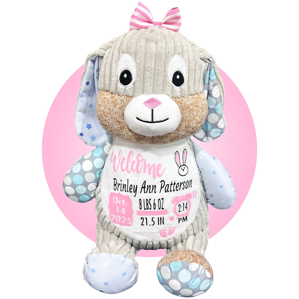 Thumbnail: 17" birth stats stuffed animal, starry bunny plush with birth information on it by kikilishop.com