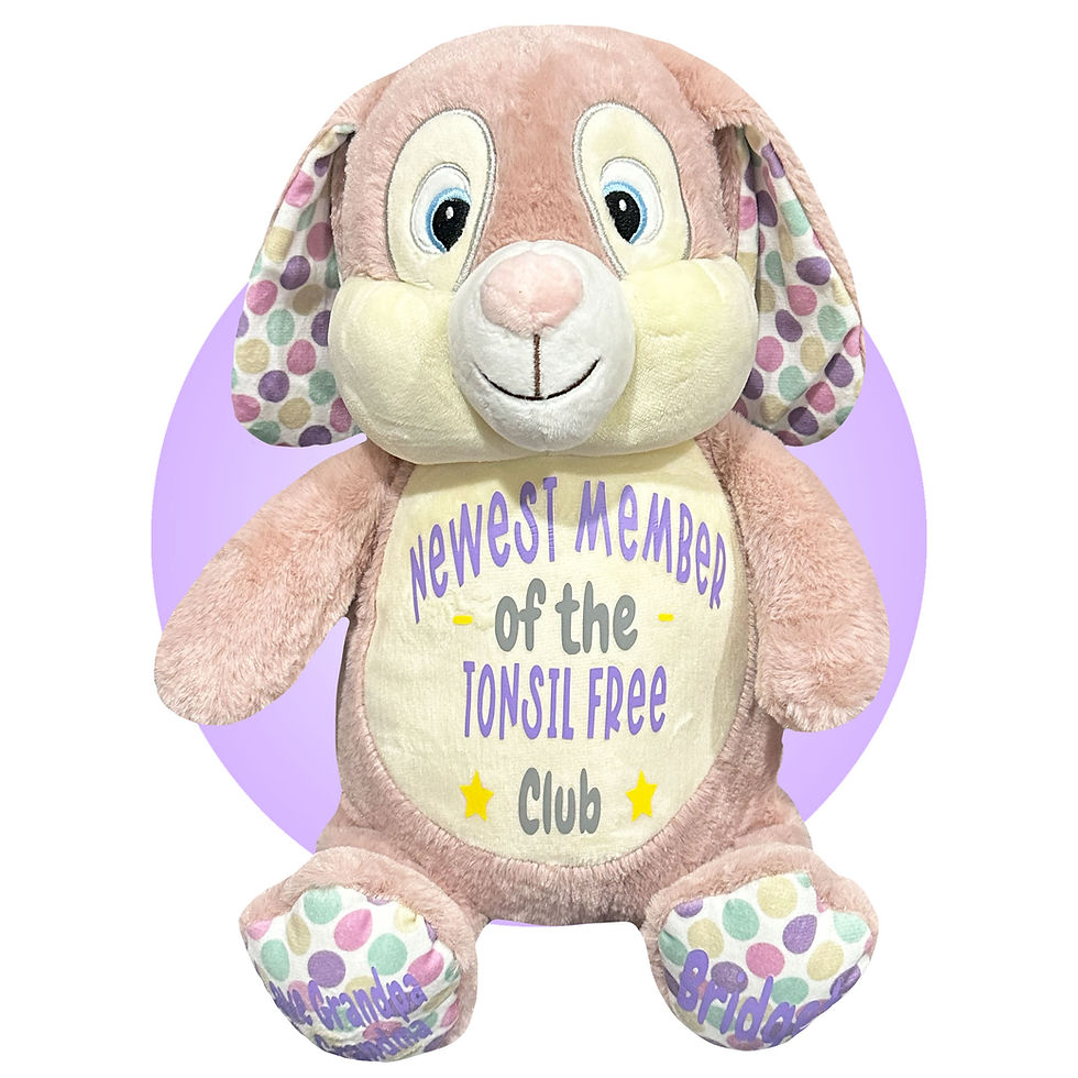 Thumbnail: 17" personalized pink fluffy bunny, tonsillectomy gift for girls, tonsillectomy surgery stuffed animal by kikilishop.com