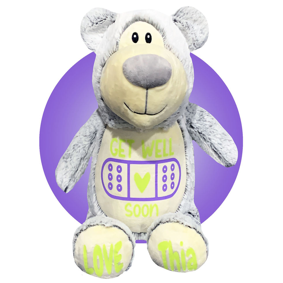 Thumbnail: get well soon teddy bear - 17" grey get well teddy with get well soon on chest - personalized by kikilishop