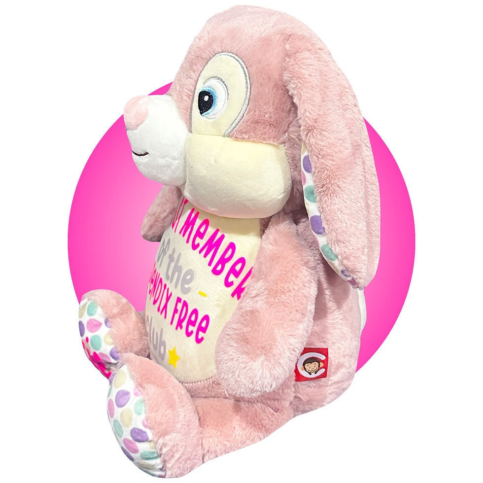 Thumbnail: 17" PERSONALIZED pink bunny for appendectomy, appendix surgery stuffed animal for kids