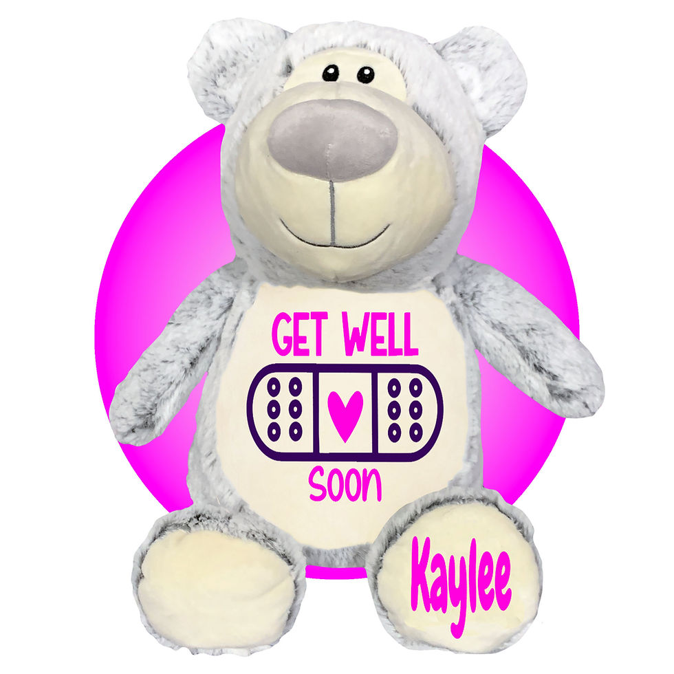 Thumbnail: get well soon teddy bear - 17" grey get well teddy with get well soon on chest - personalized by kikilishop