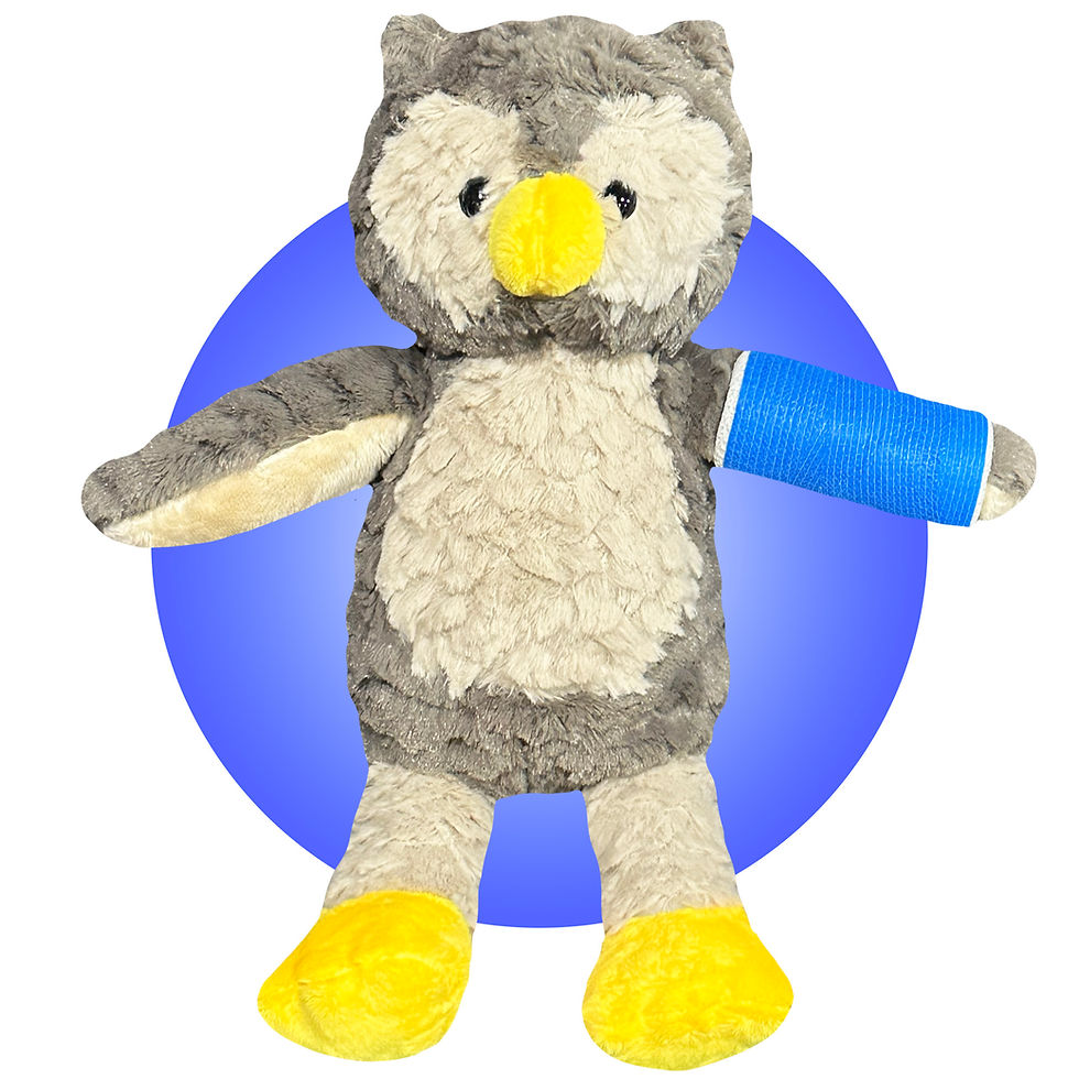 Thumbnail: 14" owl stuffed animal with cast on arm, leg, ankle, wrist, elbow, get well gift for broken arm by kikilishop.com