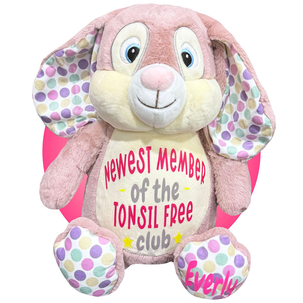 Thumbnail: 17" personalized pink fluffy bunny, tonsillectomy gift for girls, tonsillectomy surgery stuffed animal by kikilishop.com