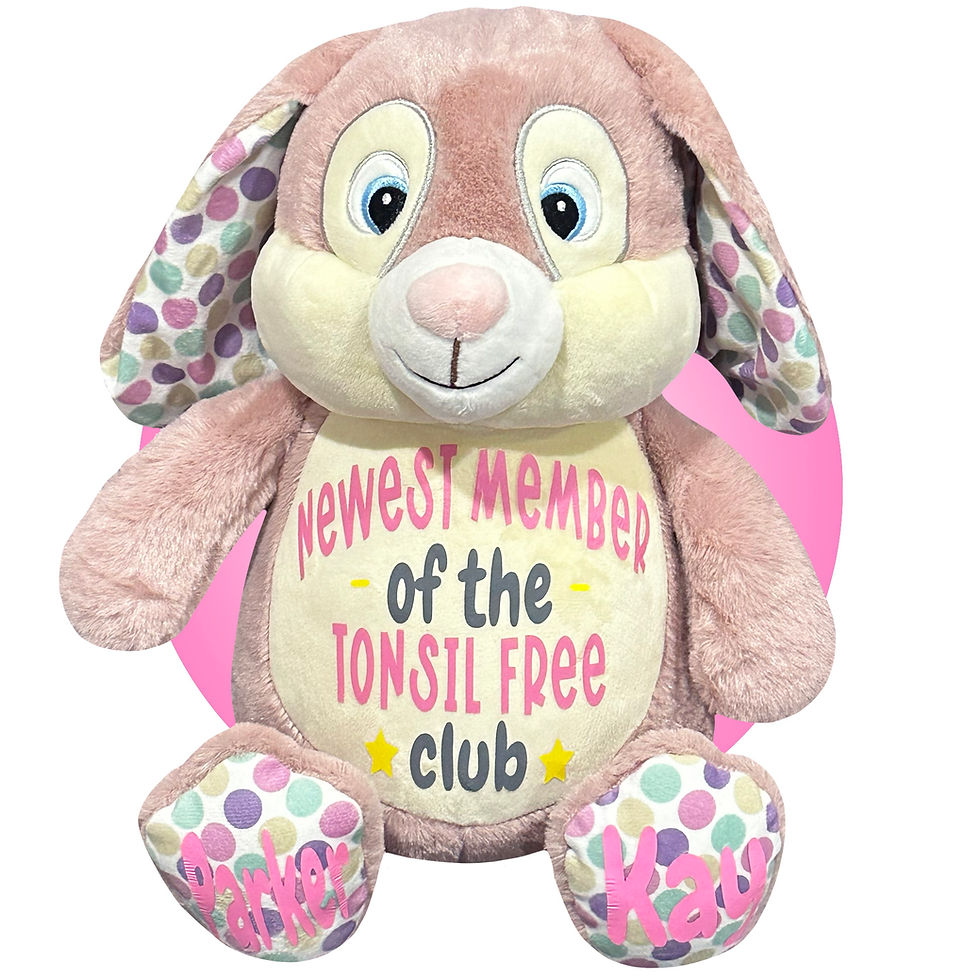 Thumbnail: 17" personalized pink fluffy bunny, tonsillectomy gift for girls, tonsillectomy surgery stuffed animal by kikilishop.com