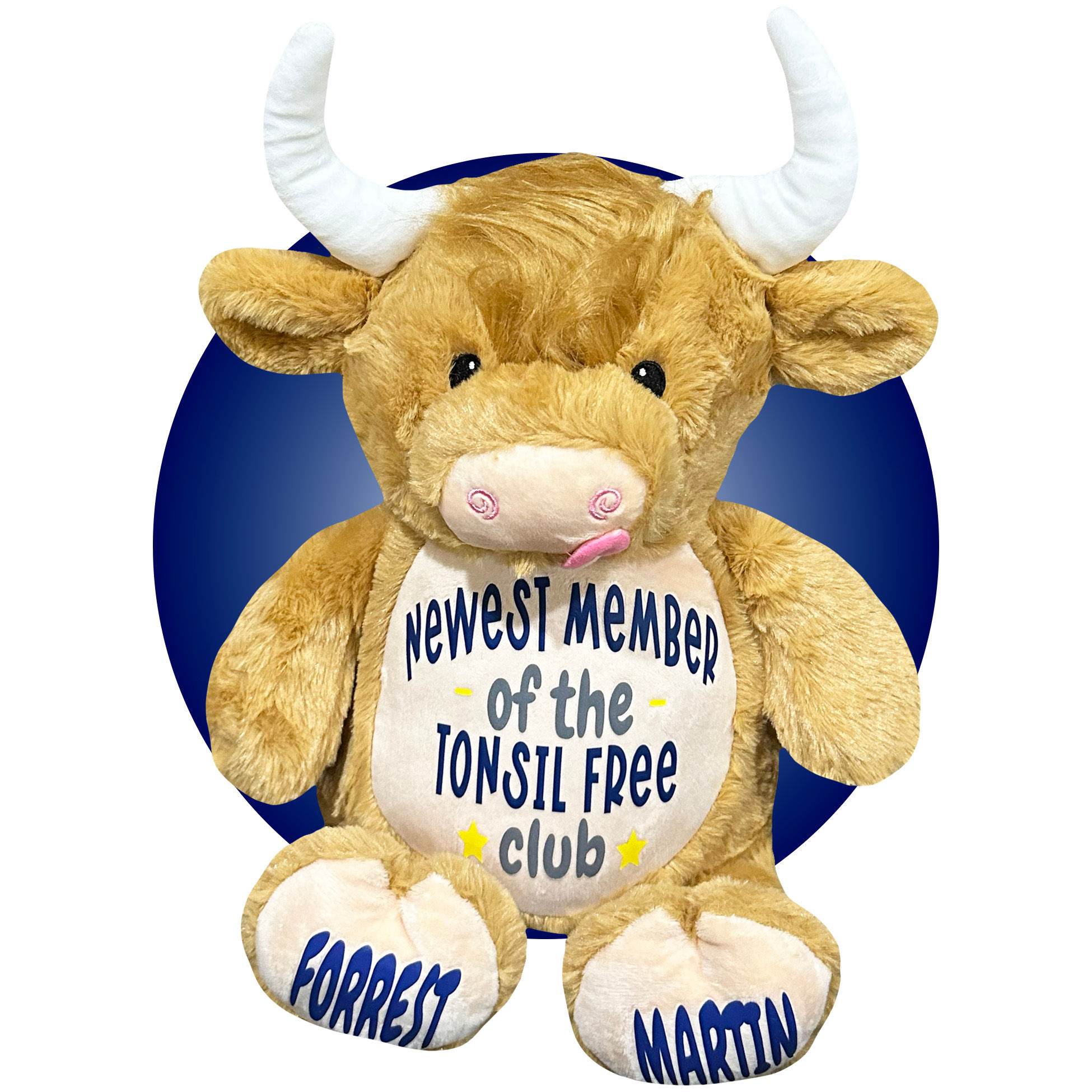 personalized 17" highland cow stuffed animal gift for tonsillectomy by kikilishop.com