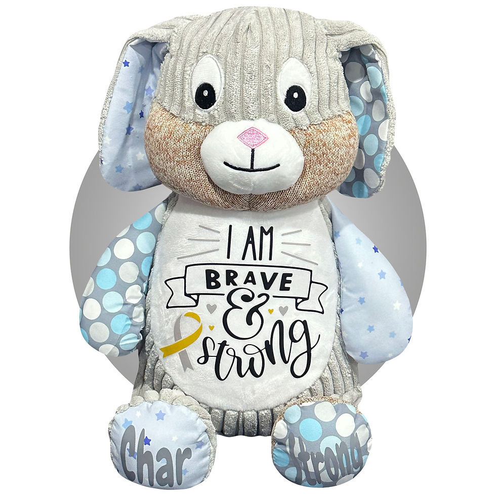 Thumbnail: 17" personalized cancer stuffed animal starry bunny, leukemia gift, gray bunny for cancer patients