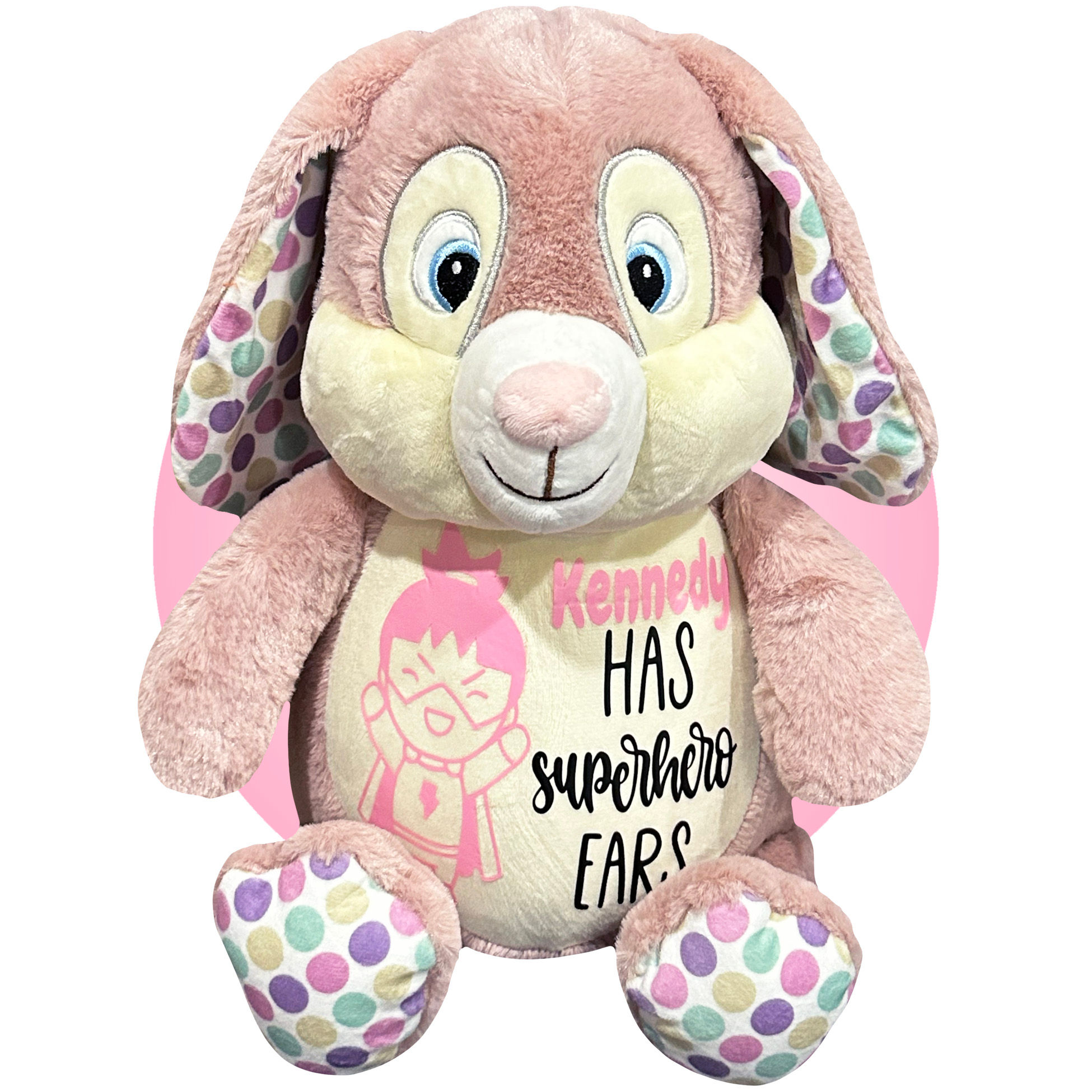 17" personalized pink bunny for ear tube surgery, ear tube gifts for kids by kikilishop.com