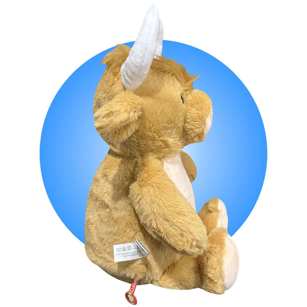 Thumbnail: 17" highland cow stuffed animal for post heart surgery, custom heart and scar locations