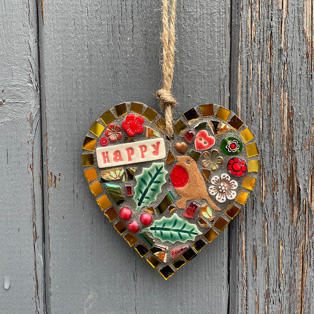 Outdoor Mosaic: Festive Garden Small Heart