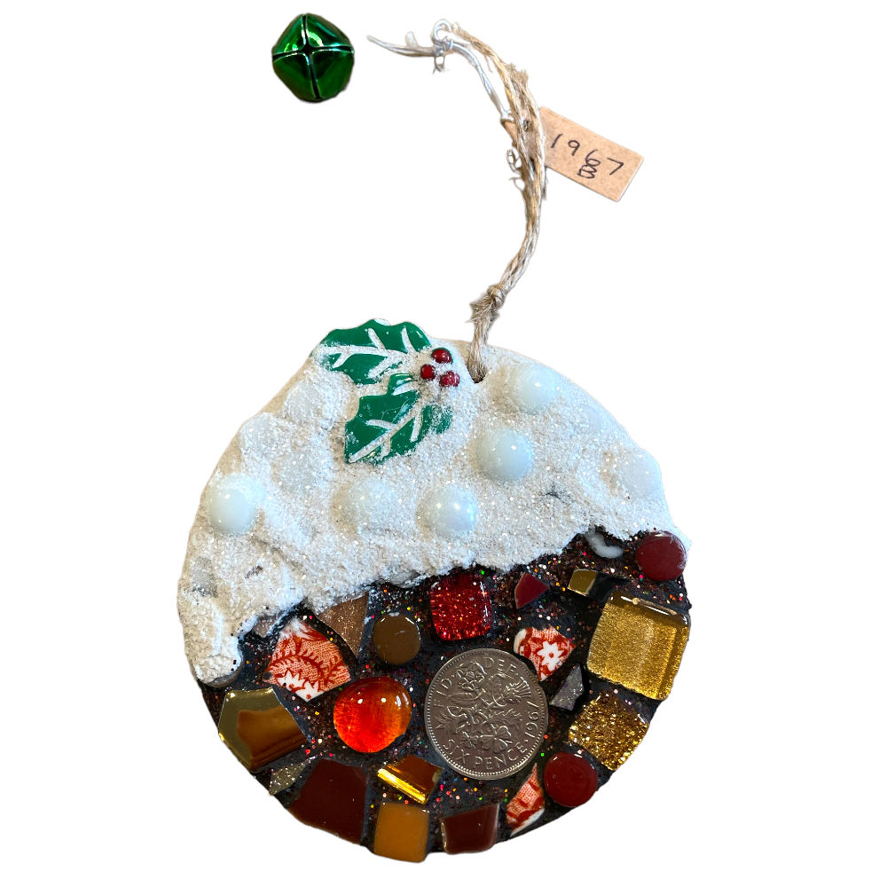 Indoor Mosaic: 1967 Lucky Sixpence Christmas Pudding 