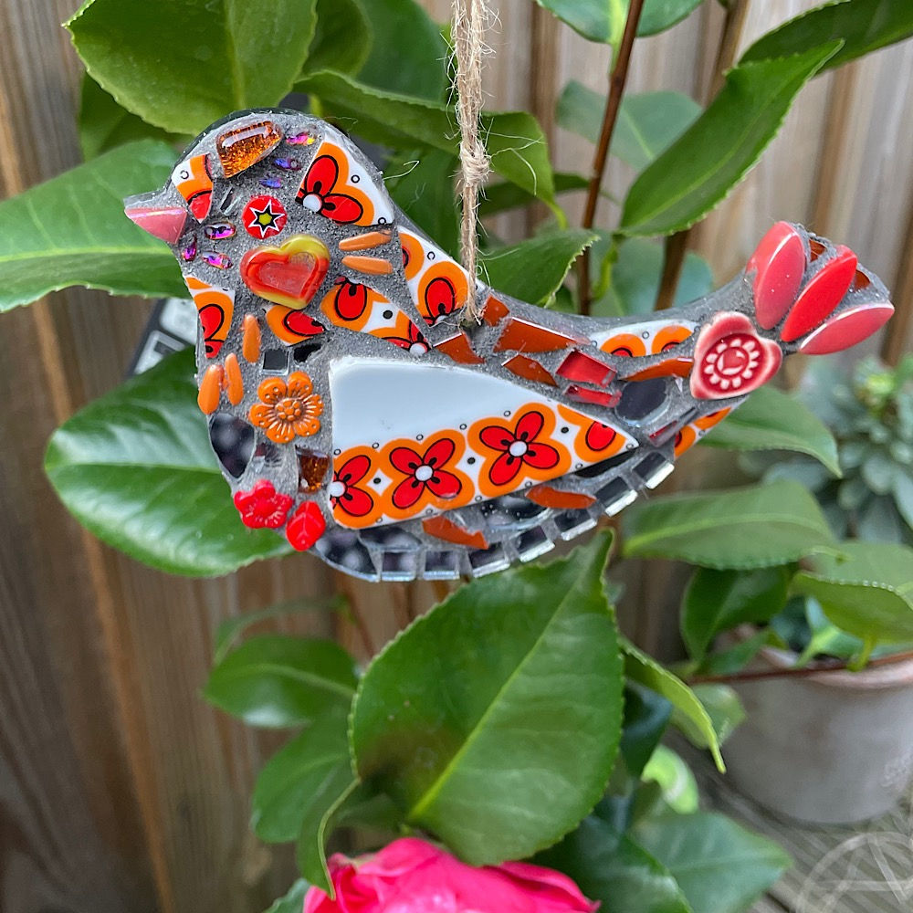 Garden Mosaic Bird - orange and red