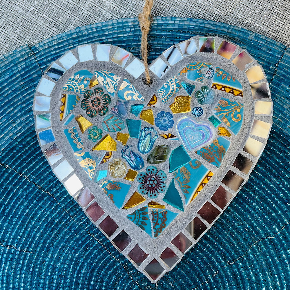 Indoor Mosaic: Floral Mirror Heart
