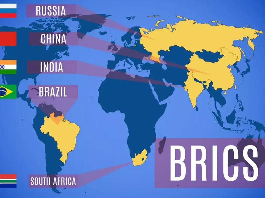 World map illustrating the geographic spread of BRICS economies