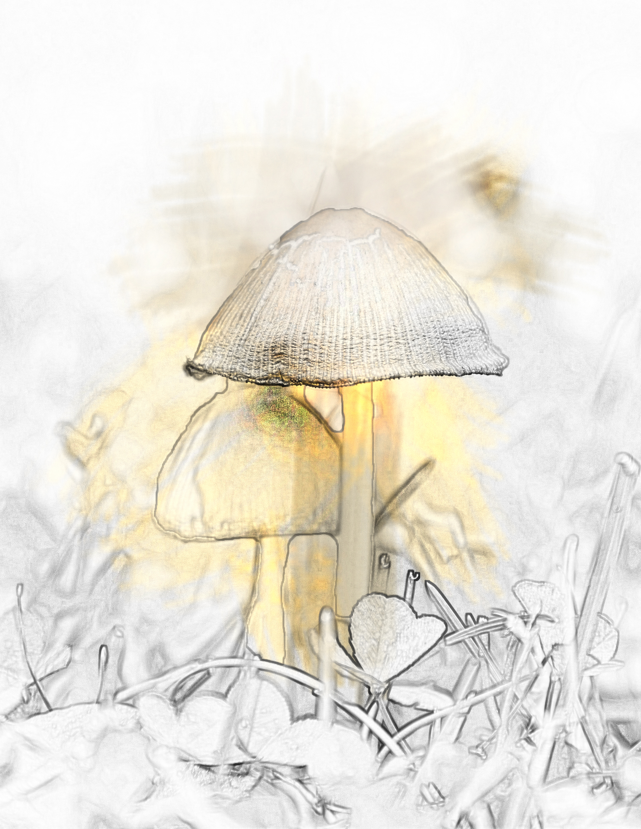 Mushroom Friends Up Close and Personal Yellow Splash