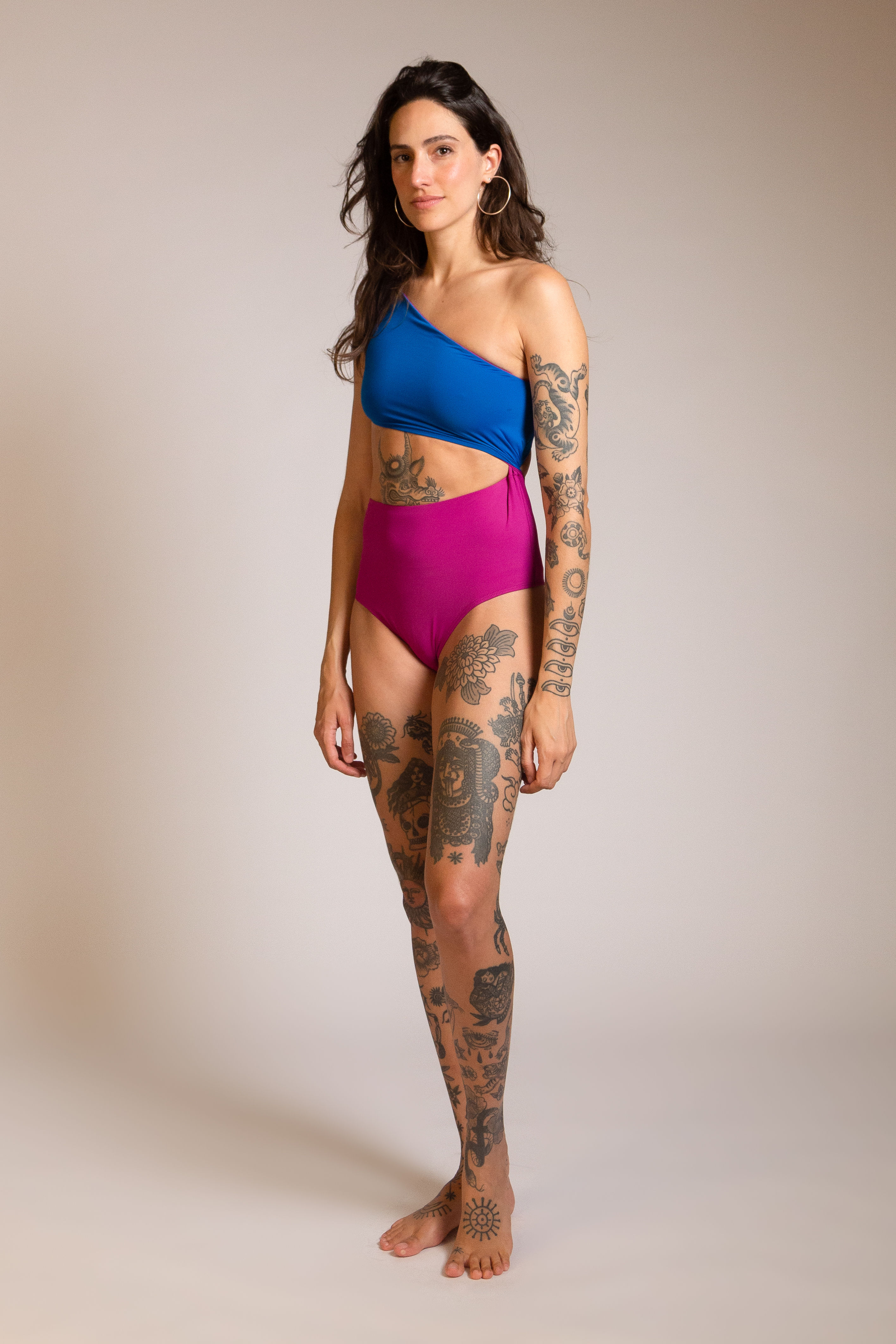 Maiô Faixa Azul e Rosa