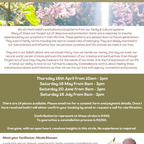 16-April, 16-May, 20-June, 18 July 2026 |  CONSTELLATIONS Generational Healing for Family & Systems