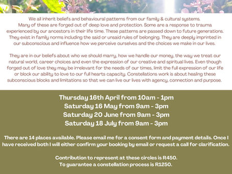 16-April, 16-May, 20-June, 18 July 2026 |  CONSTELLATIONS Generational Healing for Family & Systems