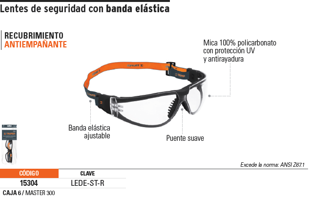 Lentes de Seguridad con banda elastica LEDE ST R GPSMARTONER