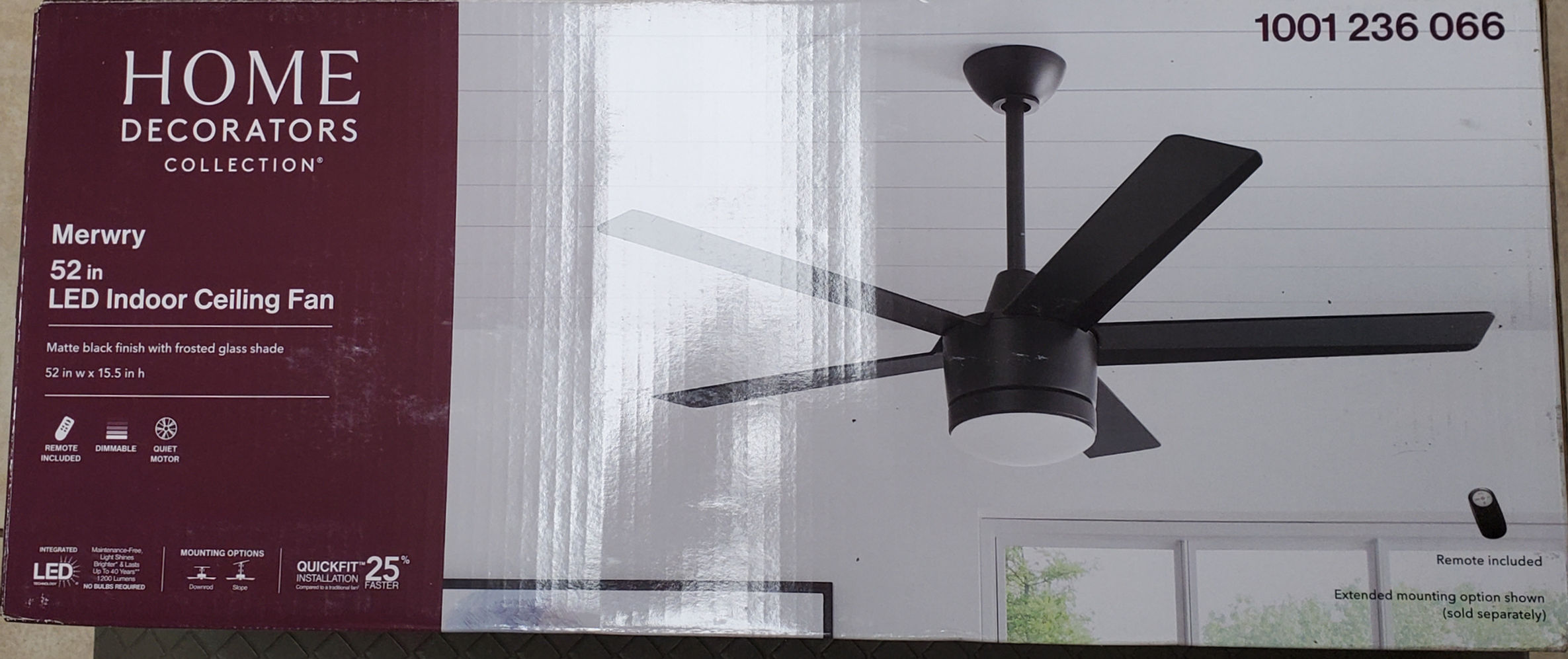 Home Decorators Merwry 52" Ceiling Fan LED Light Matte Black 1001236066