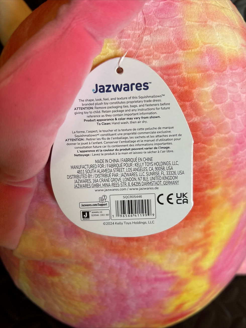 Thumbnail: Squishmallows: TRINITY THE TRICERATOPS 11" Tie Dye Red Orange Pink Dinosaur Wink