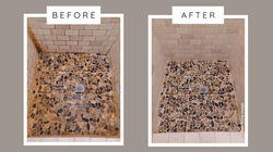 Marble shower stained before and after