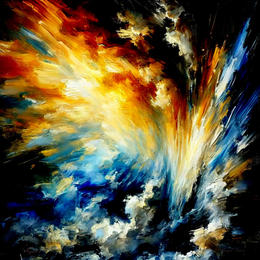 Abstract light movement with dramatic color contrast in oil.